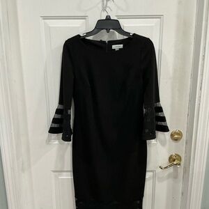 Calvin Klein Black Dress with Sheer Bell Sleeves